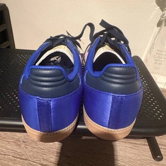 adidas Royal Blue Sneakers with Pink Stripes with gum bottom- samba OG - Picture 3 of 5